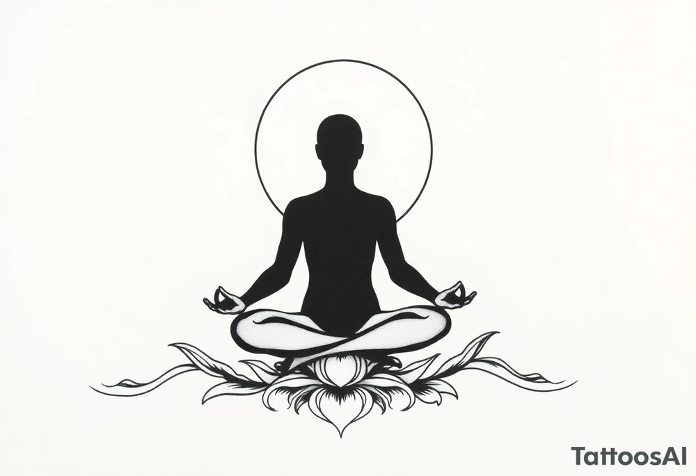 a figure - just a shadow /outline sitting in lotus position meditating based on the lyrics “doing time in the universal mind” by the doors - with a psychedelic trippy background that correlates to TIME as the meditation expands out from his head into the universe / cosmos tattoo idea