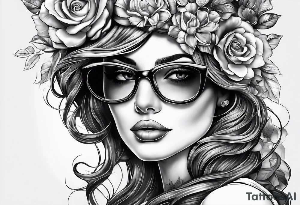 Life finds a way saying add glasses to woman tattoo idea