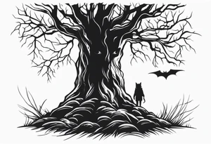 creepypasta creature looking behind a tree tattoo idea