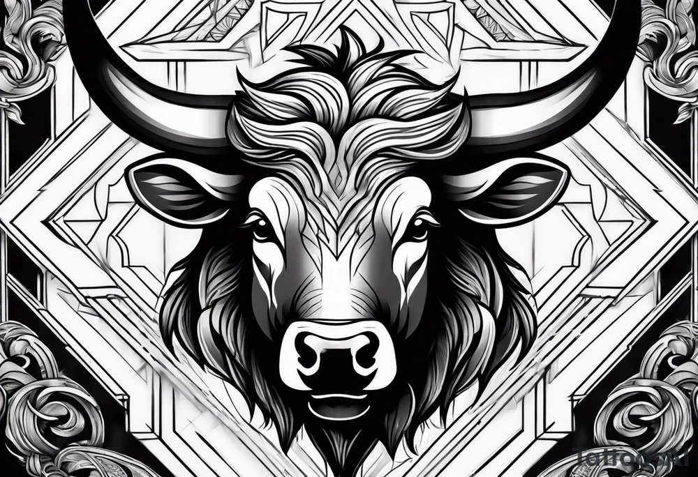 raging bull head busting through tattoo idea