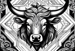 raging bull head busting through tattoo idea