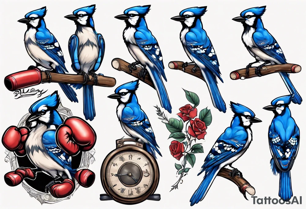 bluejay wearing boxing gloves tattoo idea