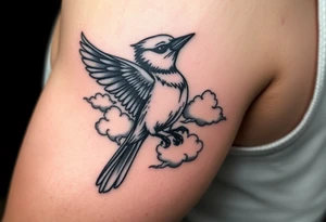 Bluejay, clouds, shining light to or from heaven tattoo idea