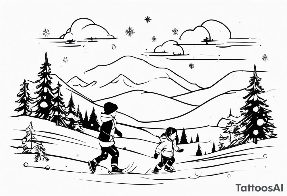 kids playing with snow tattoo idea