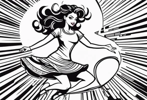 Girl twirling full body tattoo idea