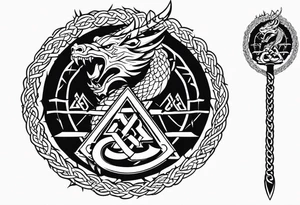 Valhalla sword chain barbed wire
 dragon axe Valknut tattoo idea