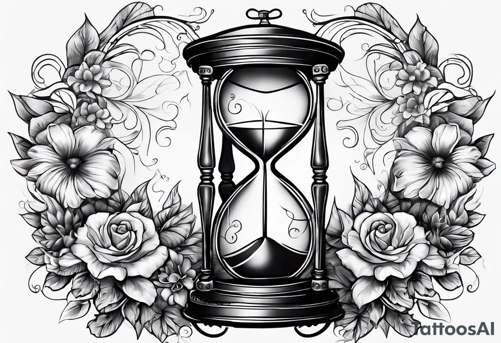 Hour glass and flowers and a heart clock tattoo idea Hour glass and flowers and a heart clock tattoo idea