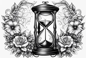 Hour glass and flowers and a heart clock tattoo idea