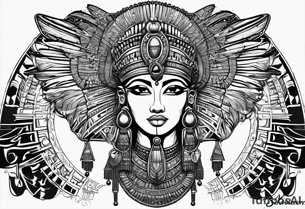 Powerful majestic full body from head to toe tattoo design of ancient Egyptian goddess sehkmet tattoo idea