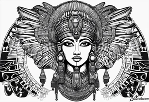 Powerful majestic full body from head to toe tattoo design of ancient Egyptian goddess sehkmet tattoo idea