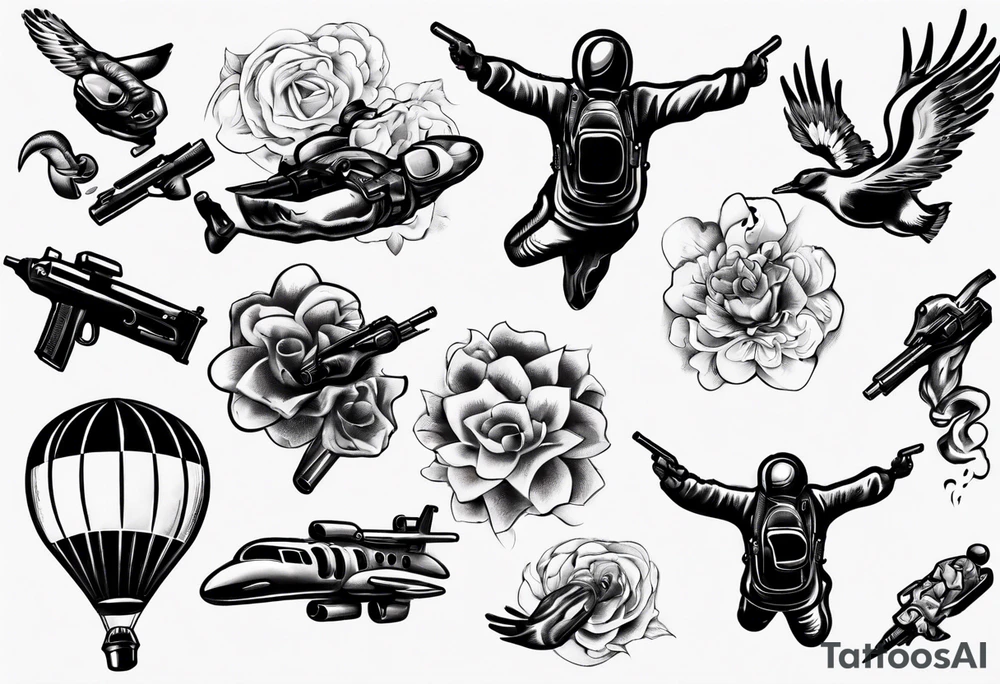 skydiving, shooting guns tattoo idea