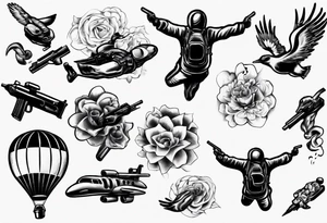 skydiving, shooting guns tattoo idea