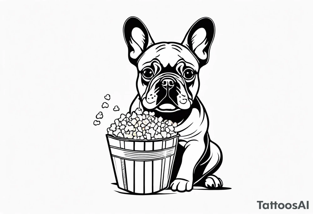 A fine line tattoo of a french bulldog eating popcorn tattoo idea