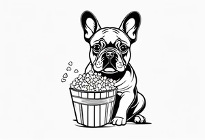 A fine line tattoo of a french bulldog eating popcorn tattoo idea