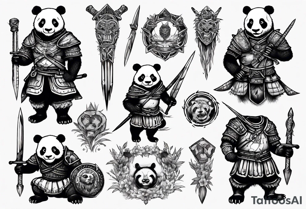 Scottish warrior panda tattoo idea