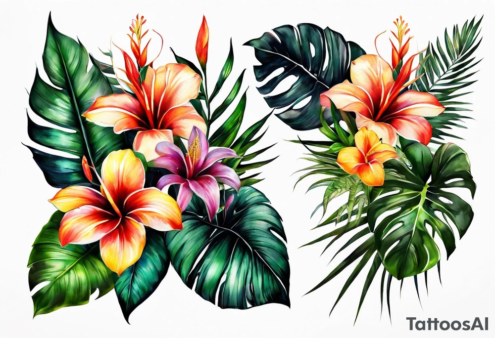 Tropical plants sleeve tattoo idea