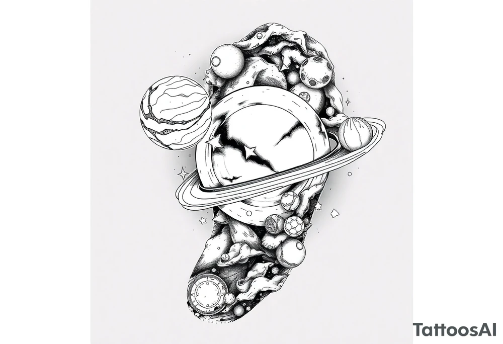 outer space, planets, stars, string theory multiverse tattoo idea