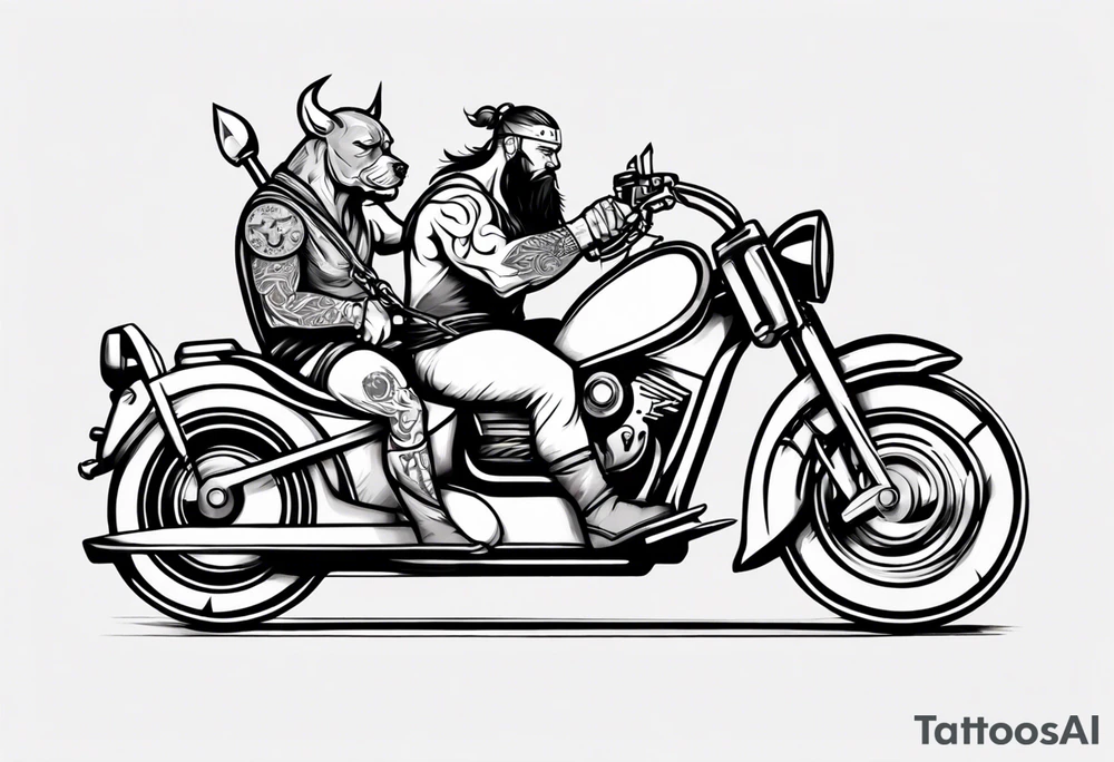 A Viking and a Pitt bull driving a motorcycle tattoo idea