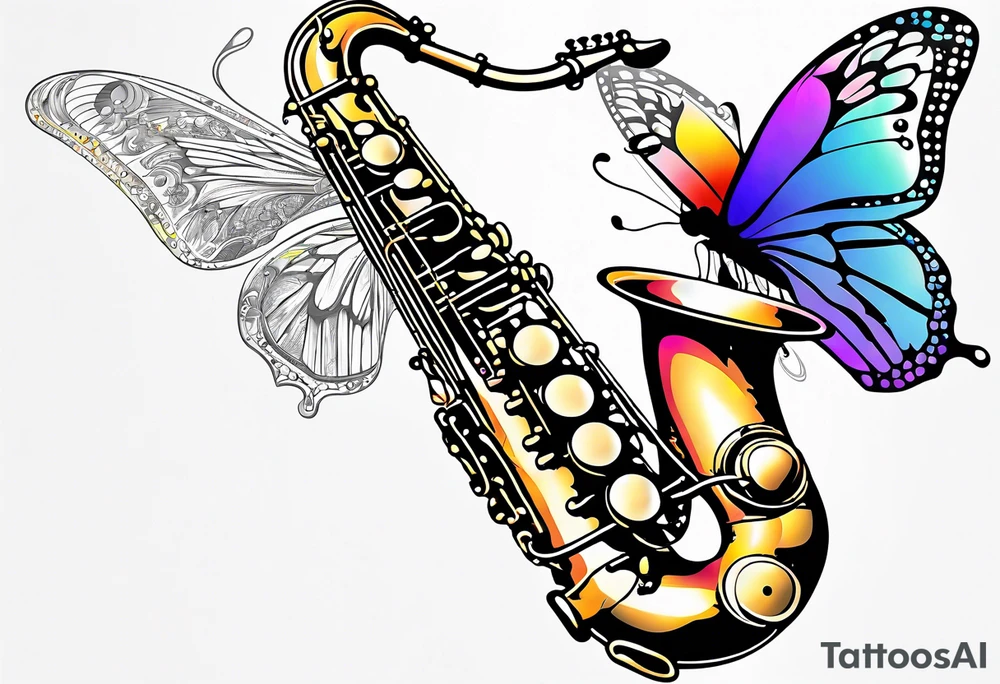 Saxophone, butterfly, rainbow, computer tattoo idea