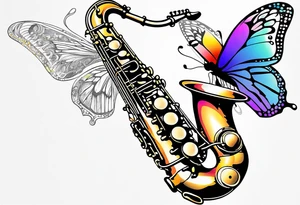 Saxophone, butterfly, rainbow, computer tattoo idea
