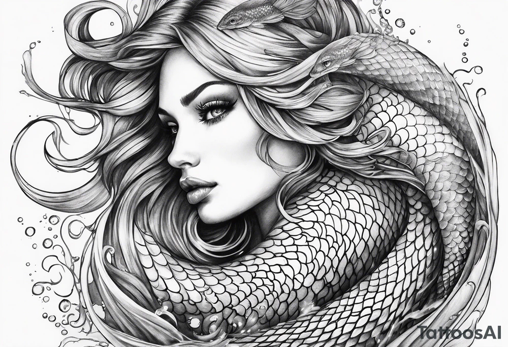 underwater, flowing serpent tail mermaid tattoo idea