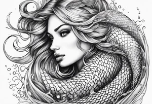 underwater, flowing serpent tail mermaid tattoo idea