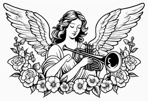 angel with trumpets
old school vintage simple traditional design with vintage flowers surrounding it tattoo idea