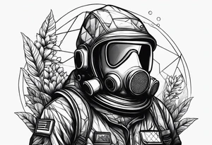 plants growing around a hazmat suit mask tattoo idea