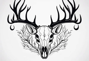 side view of a deer skull and neck JUST BONE surrounded by a flames and trees tattoo idea