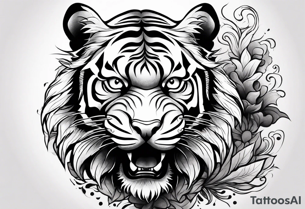 tiger with a full body not just its head with its body twisting clouds around tattoo idea