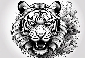 tiger with a full body not just its head with its body twisting clouds around tattoo idea