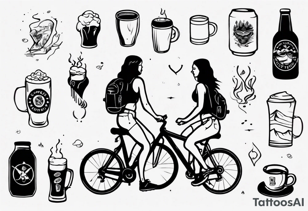two girls, coffee, hiking, cycling, beer, gym tattoo idea