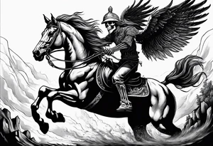 Skeleton riding a horse on fire tattoo idea