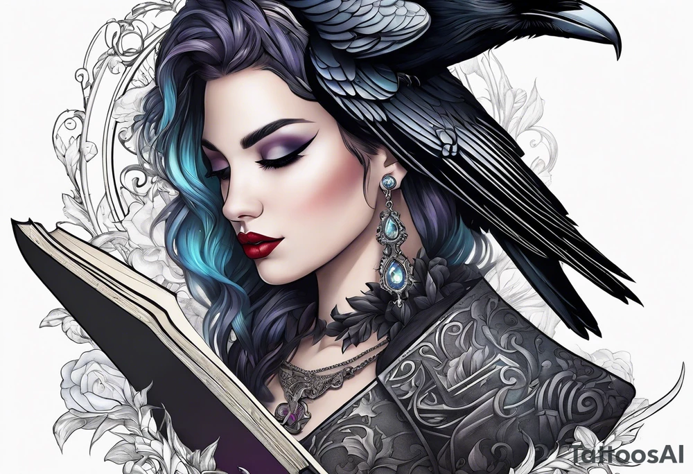 Book with dagger and a raven tattoo idea