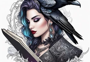 Book with dagger and a raven tattoo idea