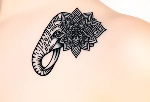 ornate mandala elephant head with upturned trunk tattoo idea