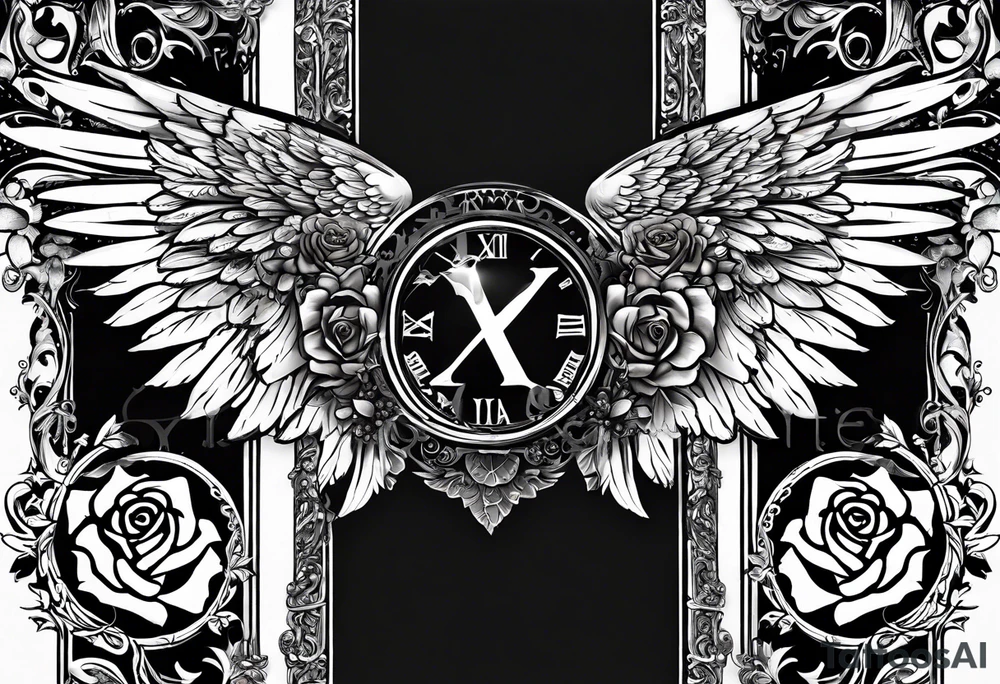 MARCH 20, 2013 IN ROMAN NUMERALS WITH ANGEL WINGS AND A HALO INCORPORATE ROSE tattoo idea