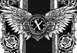 MARCH 20, 2013 IN ROMAN NUMERALS WITH ANGEL WINGS AND A HALO INCORPORATE ROSE tattoo idea