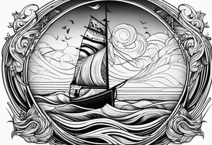 Hula girl on a sailboat with waves tattoo idea