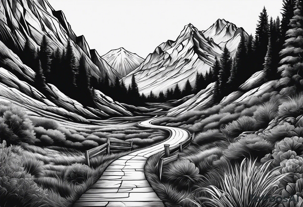 road into mountain tattoo idea