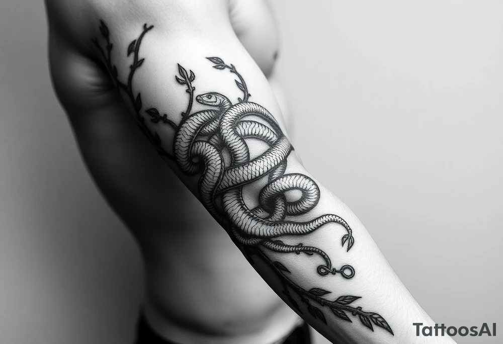 A big vine that splits wrapping around my arm with a snakes climbing up it tattoo idea