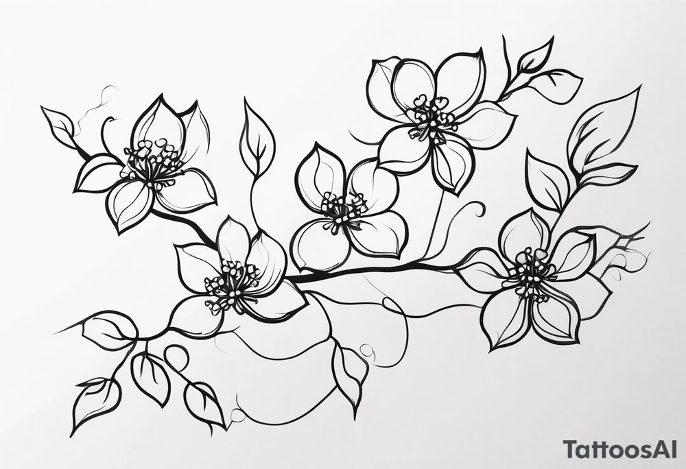 Create a delicate line art tattoo of intertwined vines and small blossoms, emphasizing elegance and simplicity. tattoo idea