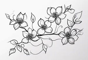 Create a delicate line art tattoo of intertwined vines and small blossoms, emphasizing elegance and simplicity. tattoo idea
