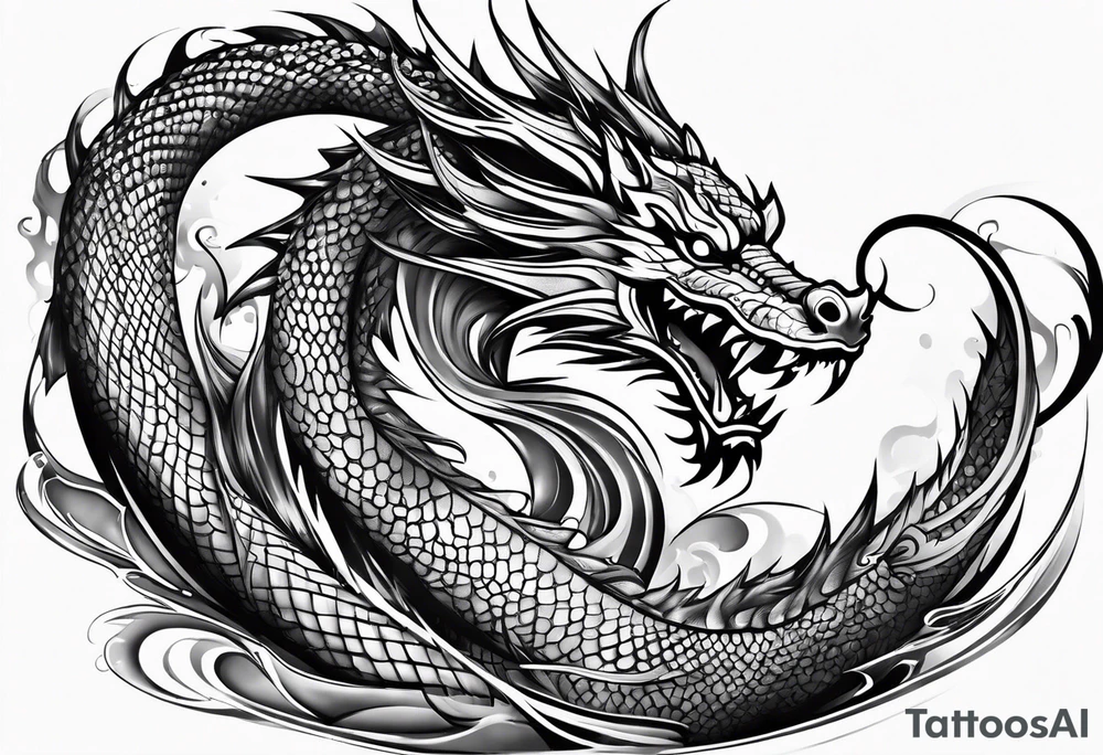 Dragón chino de agua en vertical tattoo idea