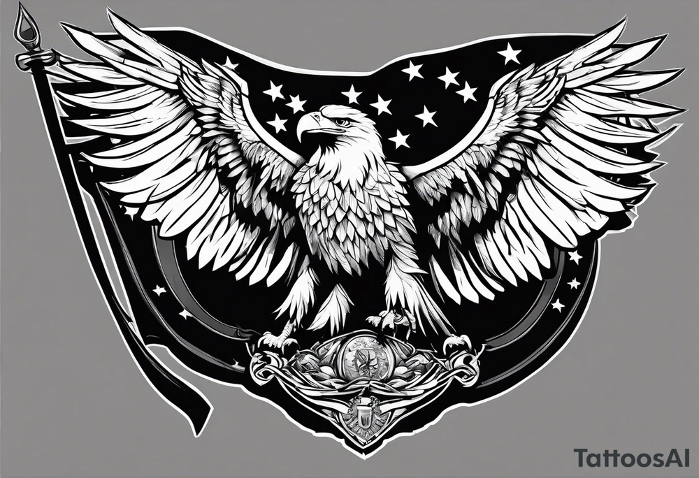 hanging flag with eagles flying unde tattoo idea
