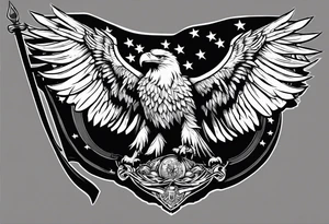 hanging flag with eagles flying unde tattoo idea