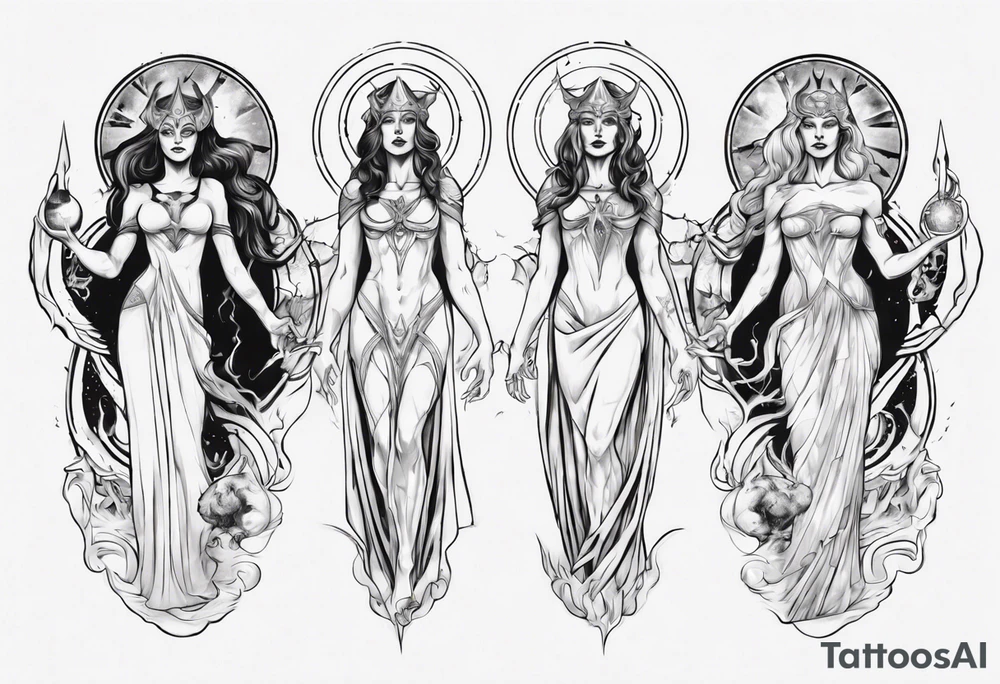 The High Priestesses. Hecate, Artemis and Selene morphing into one body. tattoo idea