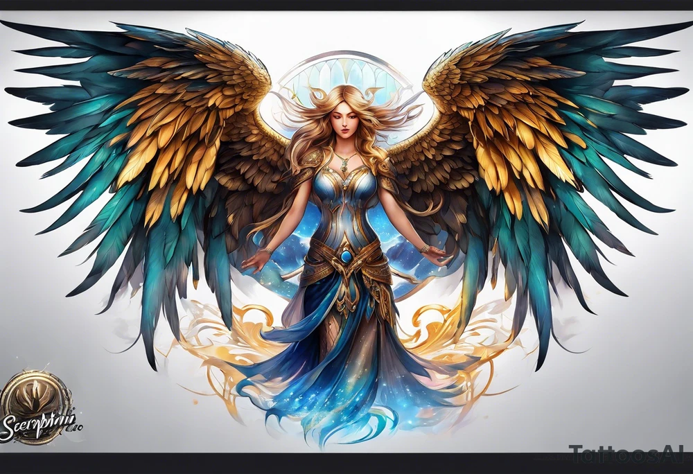 Seraphim with many wings and different eyes tattoo idea