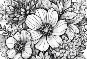 March, April,  June,  November,  December birth flowers tattoo idea