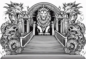 Valhalla lion sword stairs dragon tattoo idea